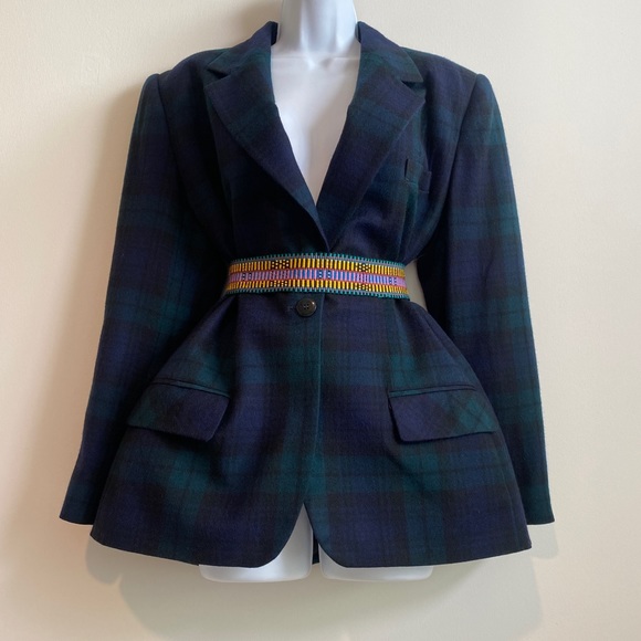 Vintage Forest Green, Navy Blue, with Black Plaid Check Single Breasted Blazer - Picture 2 of 10